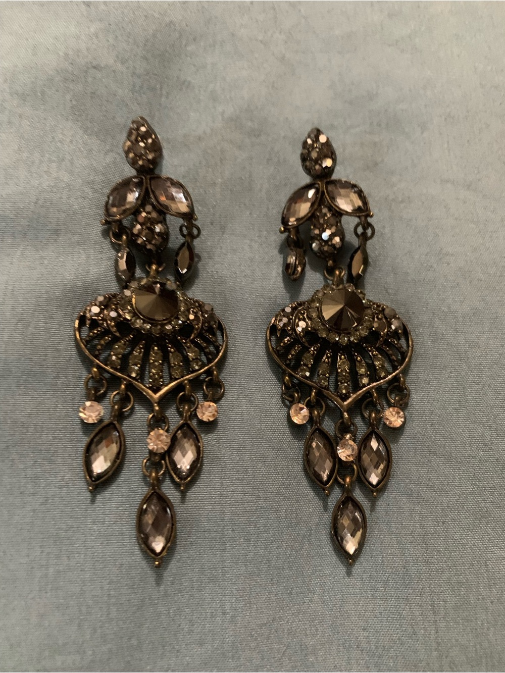Leslie Danzis Smoky Crystal Dangle Chandelier Earrings - Antique Silver Tone